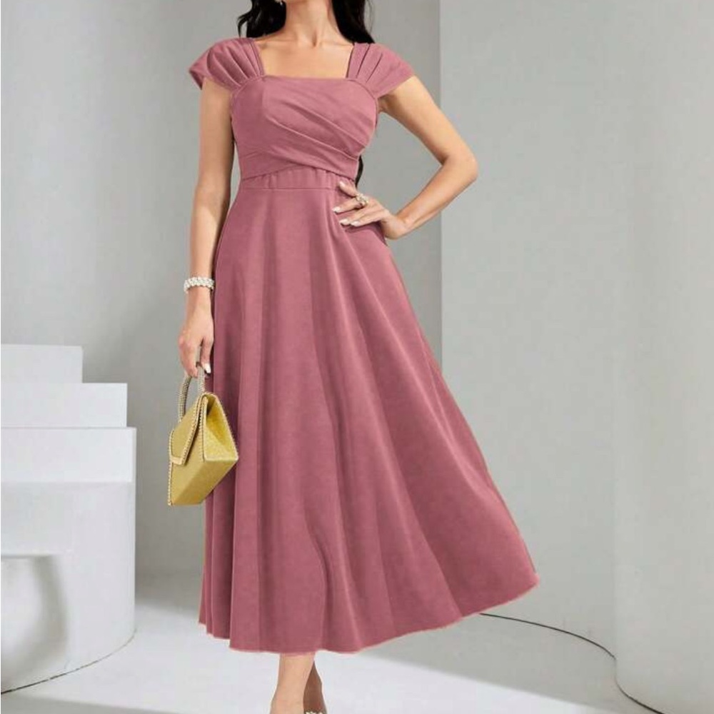 Shein Pink Wrap Midi Dress